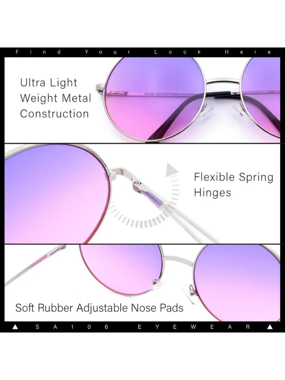 Retro Oversized Circle Lens Sunglasses - Groovy Gradient Hippie Style Shades